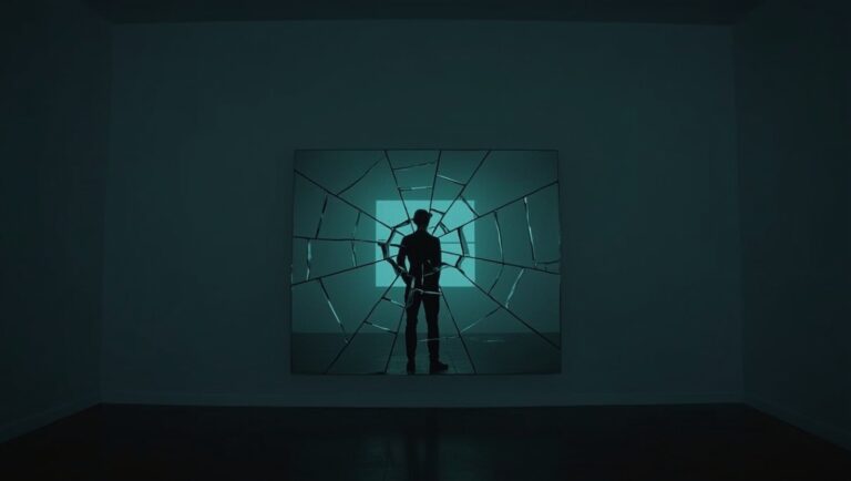 Silhouette einer Person vor einem zersplitterten Spiegel als Symbol für die narzisstische Persönlichkeitsstörung